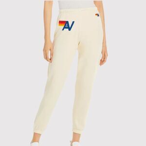 Aviator Nation Cream Track Pants with Rainbow Detail